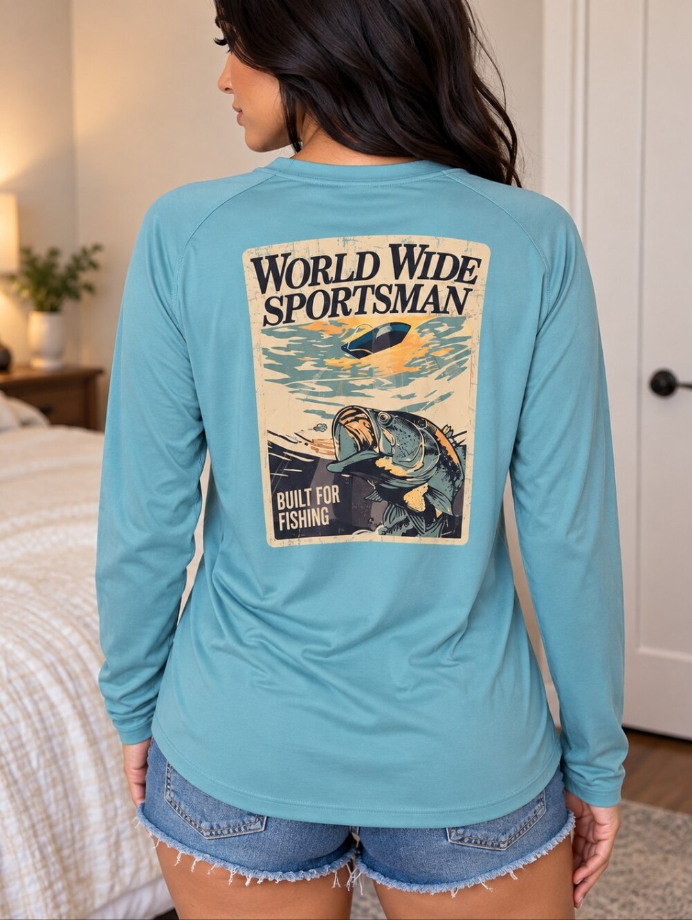 Women's Long Sleeve Fishing Tee - Sea Foam Greenish Blue